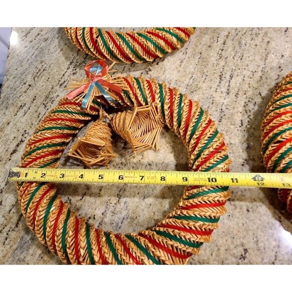 Scandinavian Swedish Straw Christmas Wreath with Bells. Set of 3. App 11" Diam. - Picture 9 of 12